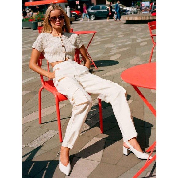 Aritzia Sunday Best Effie Cardigan Sweater Cable Knit Wool Alpaca Cropped Preppy - Picture 11 of 11